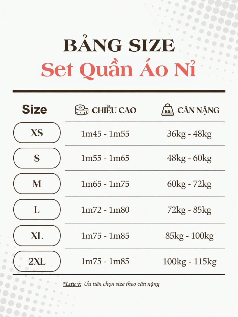 Bảng size
