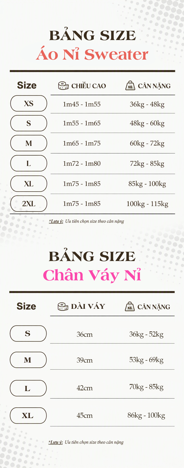 Bảng size